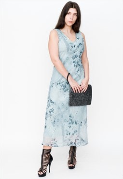 Vintage long evening sleeveless maxi dress in light blue