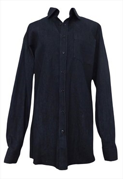 Vintage Button Up Shirt 60s Utility Workwear Dark Grey-Black