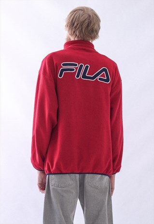VINTAGE MENS FILA FLEECE BIG LOGO HALF ZIP PULLOVER JACKET