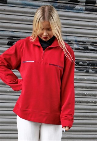 RED TOMMY HILFIGER QUARTER ZIP SWEAT