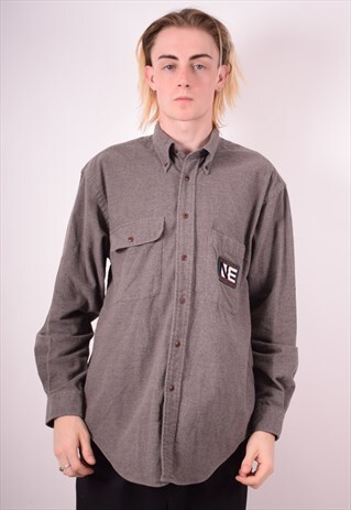 NAUTICA MENS VINTAGE FLANNEL SHIRT MEDIUM GREY 90S