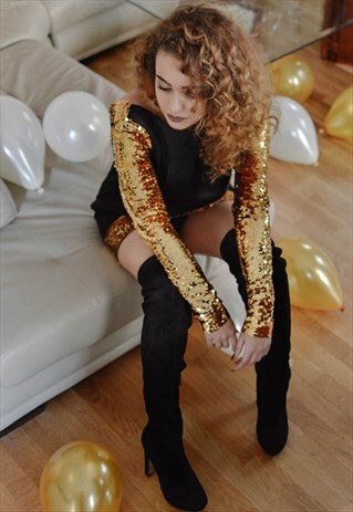 MINI GOLDEN SEQUIN BAREBACK DRESS