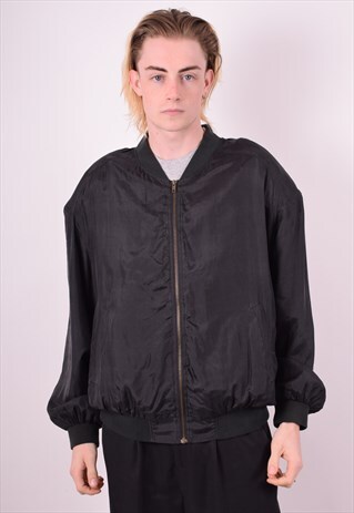 MENS VINTAGE SILK BOMBER JACKET XL BLACK 90S