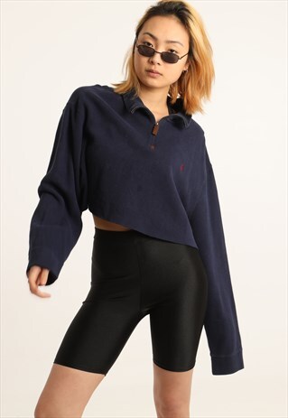 VINTAGE RALPH LAUREN EMBROIDERED LOGO CROPPED 1/4 SWEATSHIRT