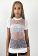Vintage 90s mesh beads white tee top 