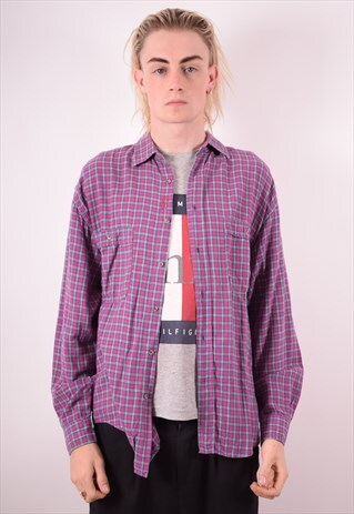 CERRUTI MENS VINTAGE SHIRT MEDIUM PURPLE CHECK 90S