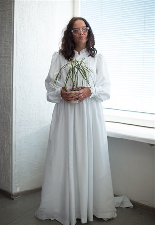 VINTAGE 60'S WHITE MAXI HIGH COLLAR WEDDING DRESS