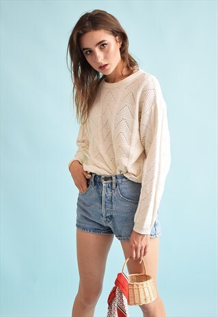 90'S RETRO KNIT NEUTRAL OVERSIZED FESTIVAL JUMPER TOP