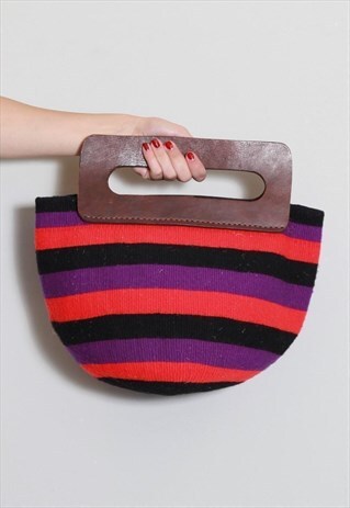 VINTAGE 1970'S STRIPED WOVEN CANVAS BAG