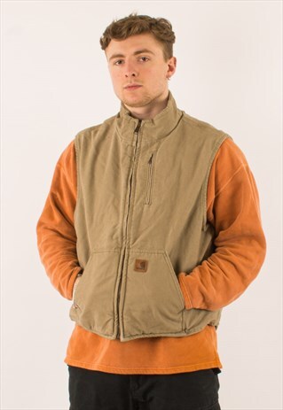 VINTAGE BEIGE CARHARTT CHORE JACKET GILET XXL