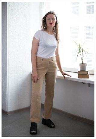 VINTAGE 80'S BEIGE STRAIGHT VELVET LOOKS TROUSERS