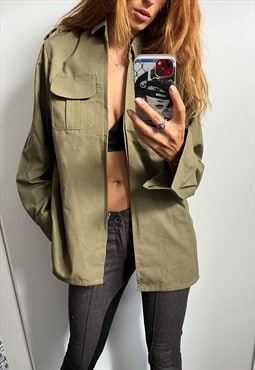 Vintage Army Khaki Cargo TUnisex Jacket - Large