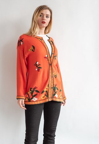 VINTAGE 80S GRAMMAS FUNKY FLOWER PATTERN CARDIGAN