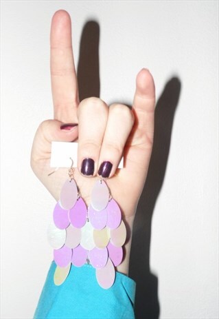 EARRINGS DANGLING SEQUINS LILAC PURPLE RAVE FESTIVAL HOOK