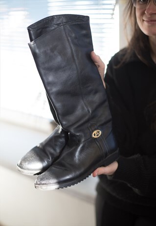 VINTAGE 90'S BLACK LEATHER HIGH BOOTS