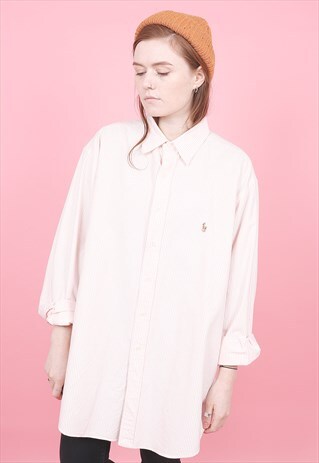 VINTAGE RALPH LAUREN PEACH STRIPED SHIRT /R8010
