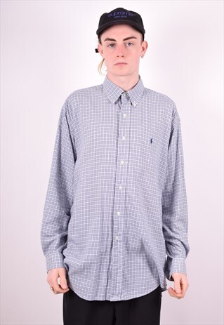 POLO RALPH LAUREN MENS VINTAGE SHIRT LARGE BLUE CHECK 90'S