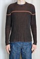Y2K BROWN STRIPED RIBBED KNIT SWEATER