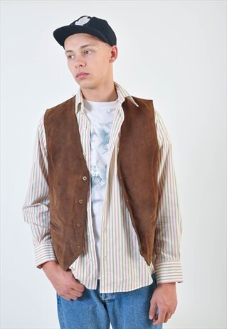 VINTAGE SUEDE LEATHER VEST IN BROWN