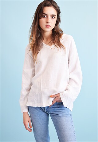 90'S RETRO BOHO NEUTRAL OVERSIZED SHEER BLOUSE TOP
