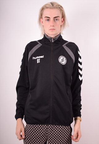 HUMMEL MENS VINTAGE TRACKSUIT TOP JACKET SMALL BLACK 90S