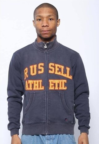 VINTAGE RUSSELL ATHLETIC FULL ZIP SPELLOUT SWEATSHIRT NAVY