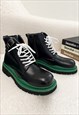 GRUNGE LACE UP BOOTS GREEN PLATFORM SHOES CHUNKY SOLE BLACK