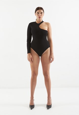 One sleeve bodysuit with cut out in black