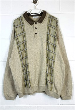 Vintage 90s 1/4 Button Up Sweatshirt Beige Patterned