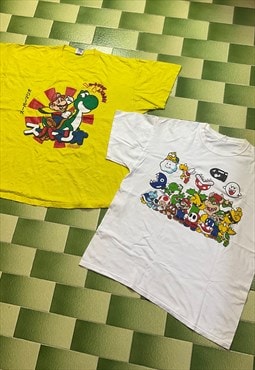 Two Nintendo Super Mario Bros Y2k T-Shirt Video Game Promo