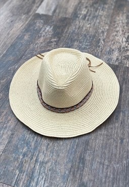 Vintage Style Cream Woven Band Ladies Straw Sun Hat