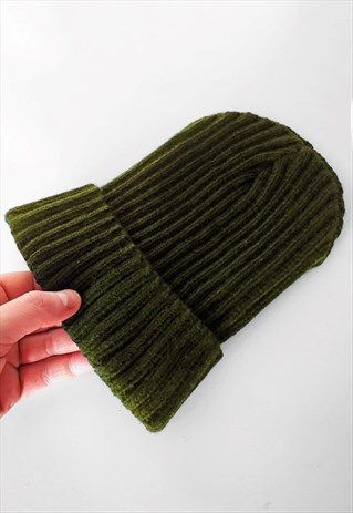 RIBBED FISHERMAN TRAWLER WINTER BEANIE HAT - KHAKI GREEN