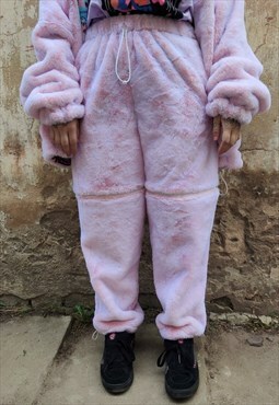 Pastel fleece joggers detachable handmade fur overalls pink