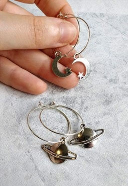 Love you to the Moon and to Saturn Hoop Earrings 2 Pair Set
