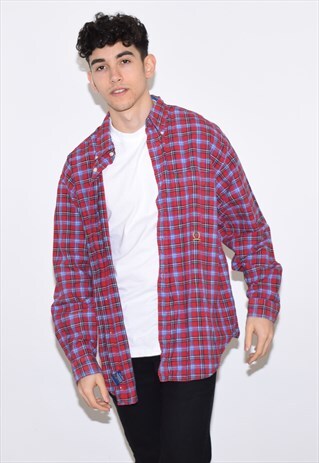 VINTAGE 90S RED BLUE CHECKERED TOMMY HILFIGER SHIRT