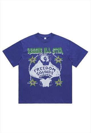 Reggae fan t-shirt Jamaican tee grunge top in blue