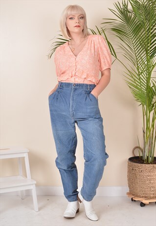 W30 VINTAGE HIGH WAIST MOM JEANS BLUE DENIM 90S