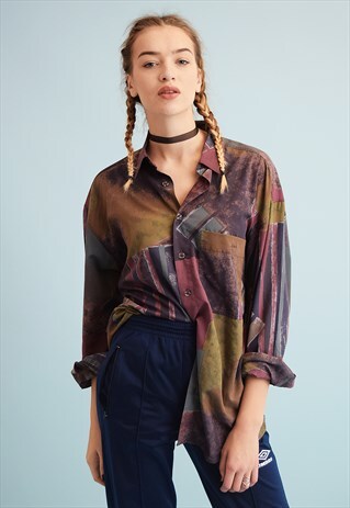 80'S RETRO ABSTRACT PRINT OVERSIZED DADS SHIRT TOP