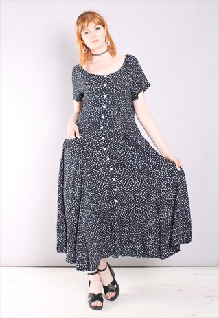 VINTAGE 80S FLORAL BUTTON MAXI DRESS