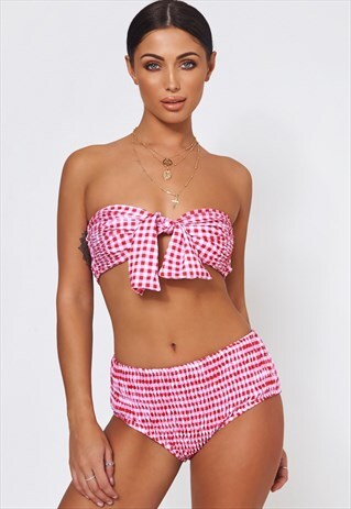 RED GINGHAM TIE FRONT BIKINI