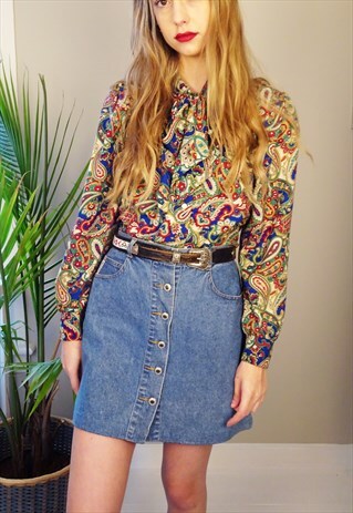 BLUE DENIM BUTTON UP A LINE SKIRT