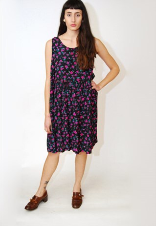 VINTAGE BABYDOLL DRESS 90S ROSE PRINT FLORAL MINI LOOSE GOTH