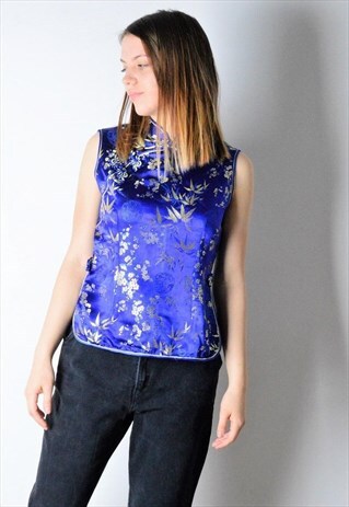 VINTAGE 90S YELLOW BLUE FLOWER TOP