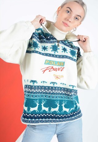 VINTAGE REEBOK 1/4 ZIP FLEECE WITH WINTER DESIGN