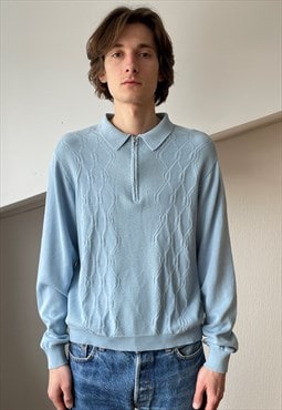 SUPREME Sweater Cable Knit Collar Zip Jumper Light Blue