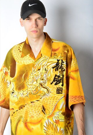 VINTAGE 90S YELLOW DRAGON SHIRT