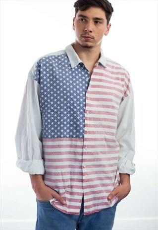 VINTAGE US FLAG COLOR BLOCK SHIRT 90S XL 11