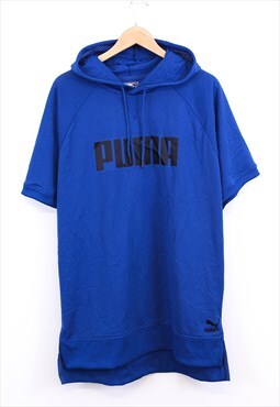 Vintage Puma Hooded Jersey Blue Short Sleeve With Print 90s