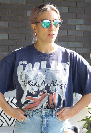 VINTAGE 1980S RARE THE WHO OVERSIZED NAVY T SHIRT