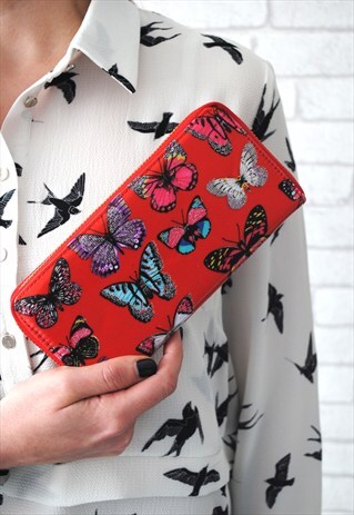 RED MULTI COLOURED BUTTERFLY PURSE